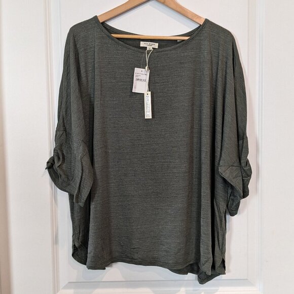 Max Studio Cinched Sleeve Top Size 3X Green Jersey Dropped-Shoulder T-Shirt NWT - Picture 2 of 15